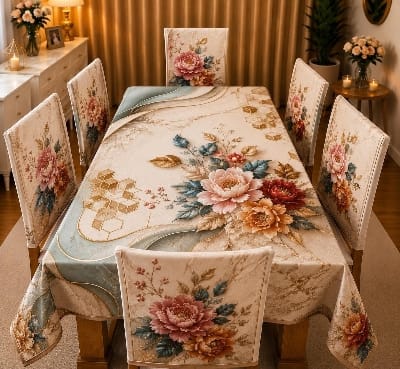 Picture of 3D Print Premium Dining Table Cloth & Chiar Cover Set 7 in 1 TC-251