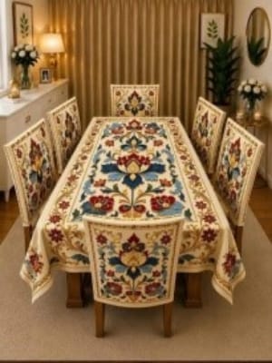 Picture of 3D Print Premium Dining Table Cloth & Chiar Cover Set 7 in 1 TC-252