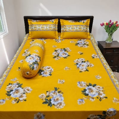 Picture of King Size Twil Fabric Cotton Bedsheet with Side pillow Cover BT-492