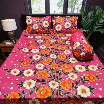 Picture of King Size Twil Fabric Cotton Bedsheet with Side pillow Cover BT-519