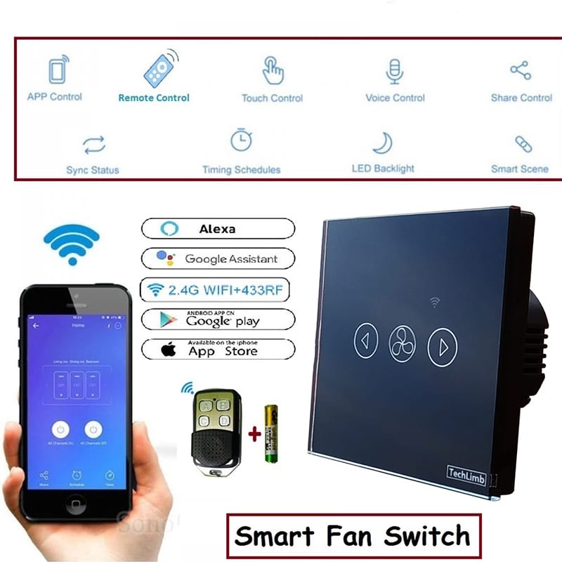Picture of TechLimb Smart WiFi Fan Switch with Touch & Remote Control - Black