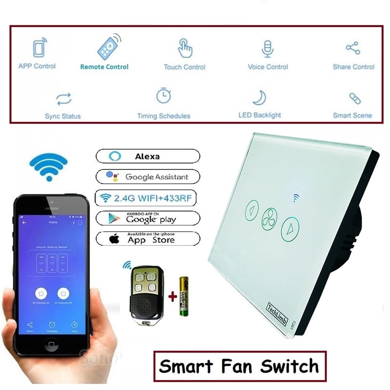 Picture of TechLimb Smart WiFi Fan Switch with Touch & Remote Control - Black