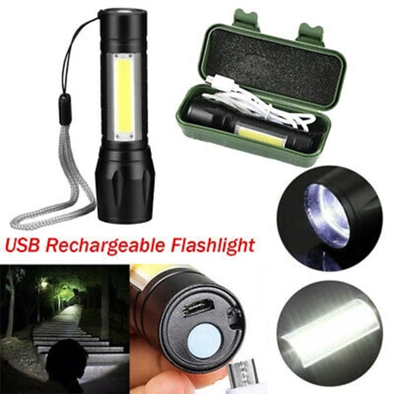 Picture of TechLimb Rechargeable LED Zoom Flashlight XPE+COB 4 Mode - Black