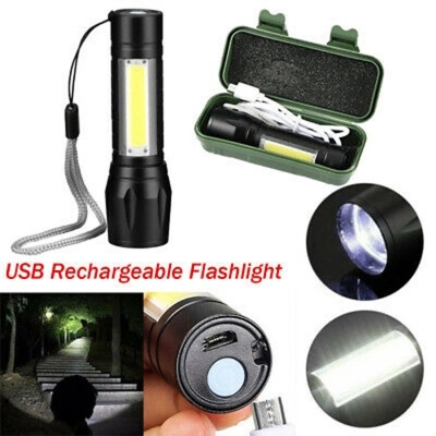 Picture of TechLimb Rechargeable LED Zoom Flashlight XPE+COB 4 Mode - Black