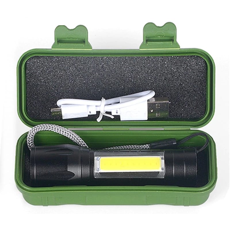 Picture of TechLimb Rechargeable LED Zoom Flashlight XPE+COB 4 Mode - Black