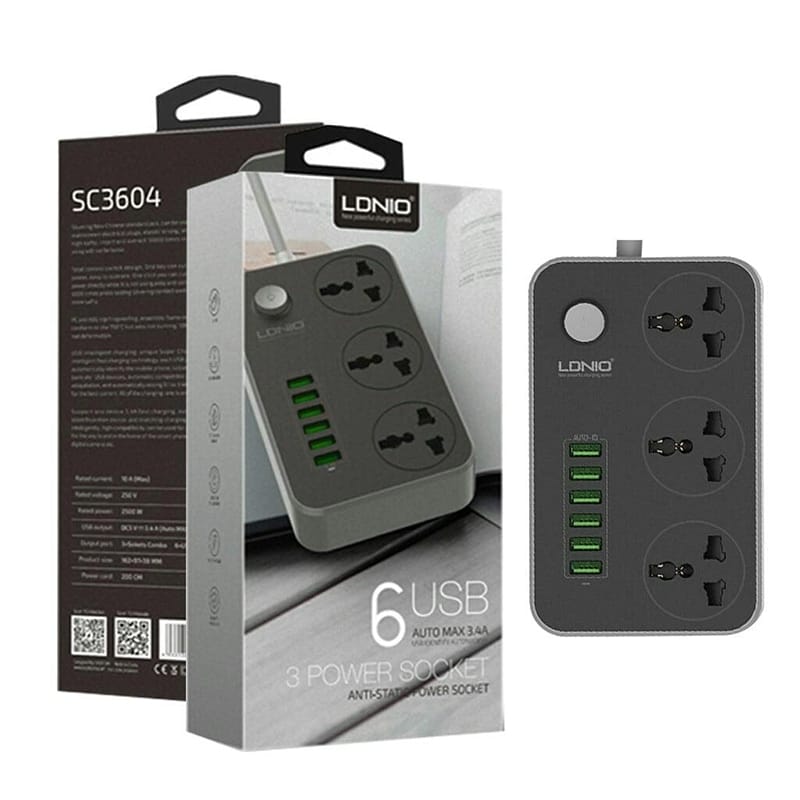 Picture of LDNIO SC3604 6 USB Port Power Strip 2500W 2M - TechLimb