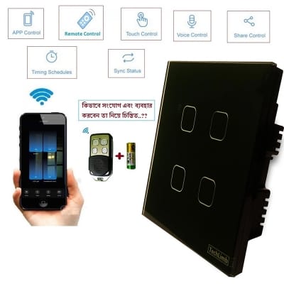 Picture of TechLimb 4-Gang Smart WiFi+RF Touch Switch 2000W - White