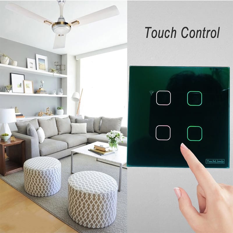 Picture of TechLimb 4-Gang Smart WiFi+RF Touch Switch 2000W - White