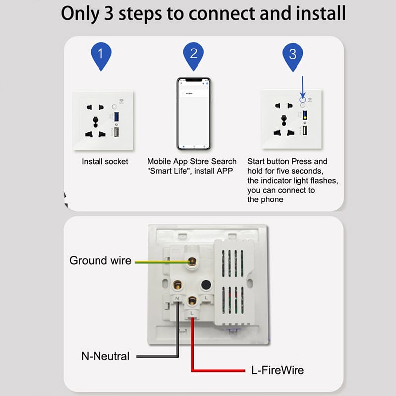 Picture of TechLimb Smart WiFi Wall Socket with USB QC3.0 10A - White