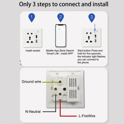 Picture of TechLimb Smart WiFi Wall Socket with USB QC3.0 10A - White