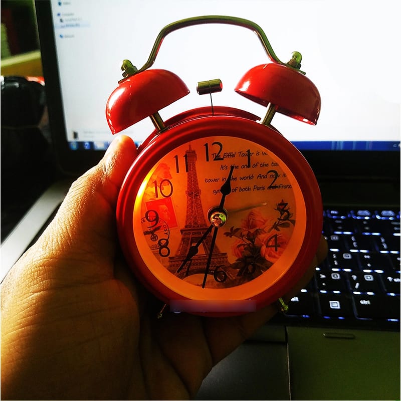 Picture of TechLimb Retro Twin Bell Metal Alarm Clock 8cm - Red