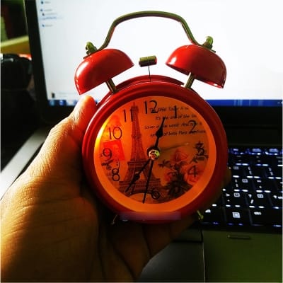 Picture of TechLimb Retro Twin Bell Metal Alarm Clock 8cm - Red