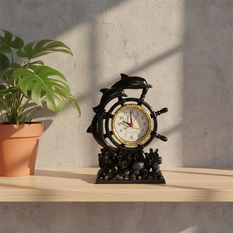 Picture of TechLimb Retro Dolphin Quartz Table Alarm Clock - Gold