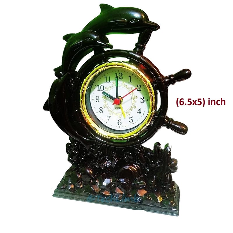 Picture of TechLimb Retro Dolphin Quartz Table Alarm Clock - Gold