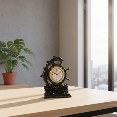 Picture of TechLimb Retro Dolphin Quartz Table Alarm Clock - Gold