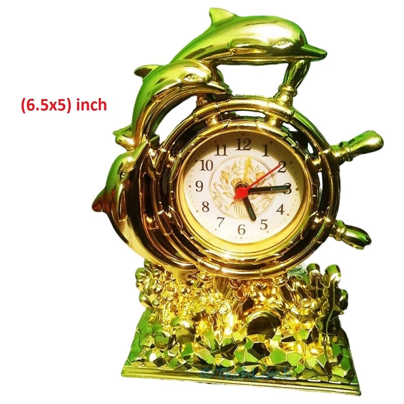Picture of TechLimb Retro Dolphin Quartz Table Alarm Clock - Gold