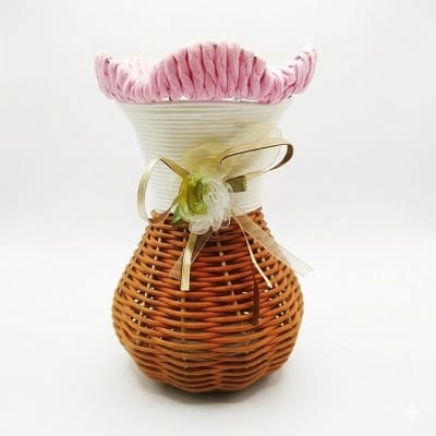 Picture of TechLimb Rattan Flower Vase 7 Inch Handcrafted Home Decor - Maroon