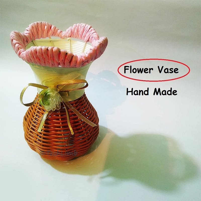 Picture of TechLimb Rattan Flower Vase 7 Inch Handcrafted Home Decor - Maroon