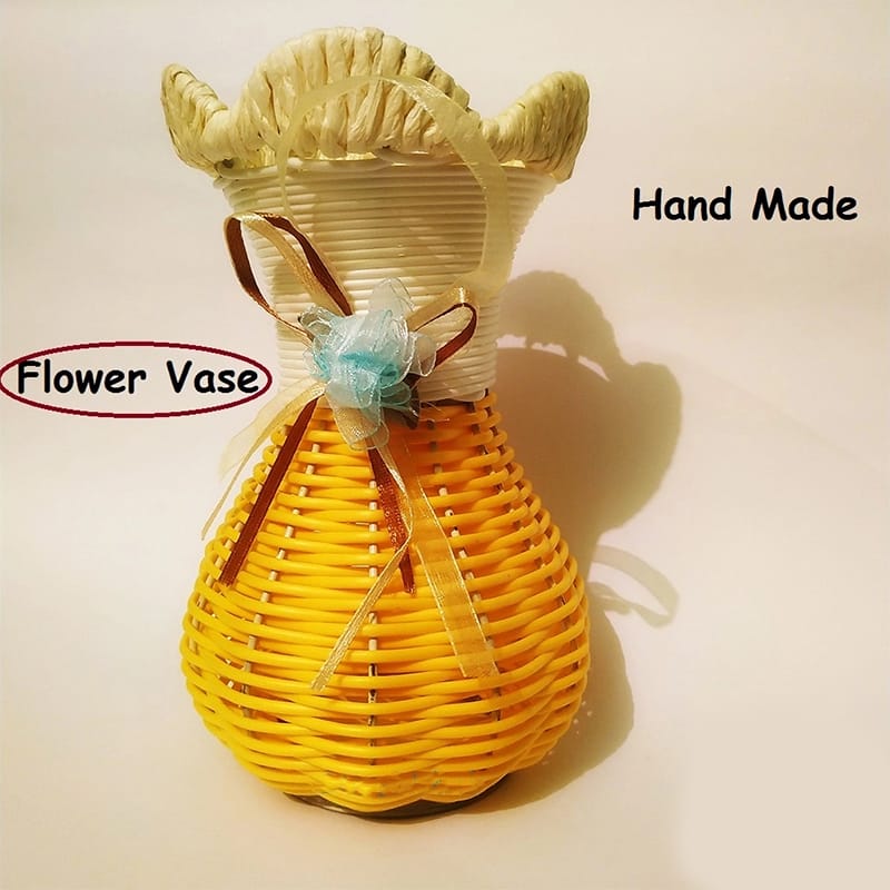 Picture of TechLimb Rattan Flower Vase 7 Inch Handcrafted Home Decor - Maroon