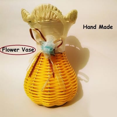 Picture of TechLimb Rattan Flower Vase 7 Inch Handcrafted Home Decor - Maroon