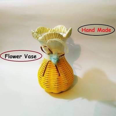 Picture of TechLimb Rattan Flower Vase 7 Inch Handcrafted Home Decor - Maroon