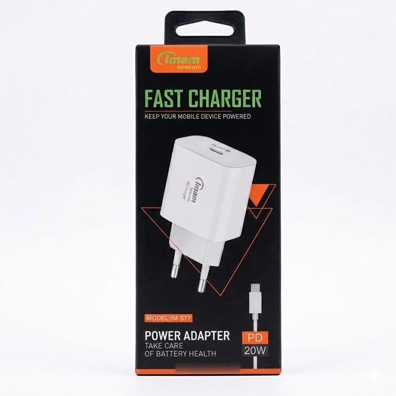 Picture of Imam IM-S77 20W PD Fast Charger with Type-C Cable - White