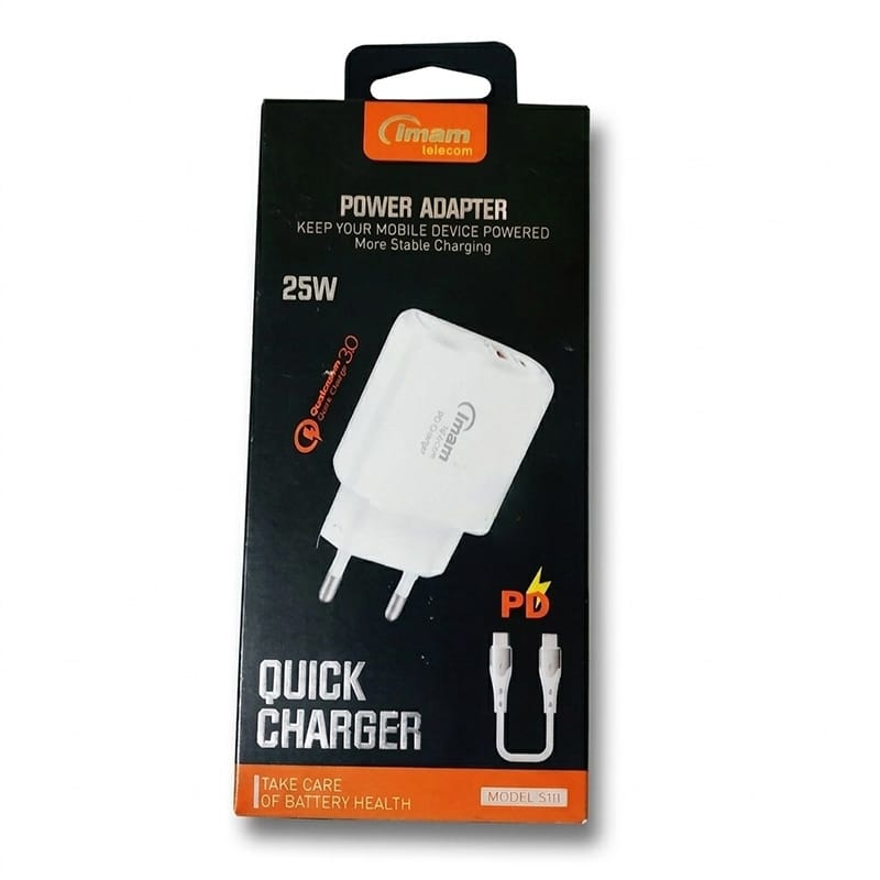 Picture of Imam S111 25W PD Fast Charger with Type-C to Type-C Cable - White