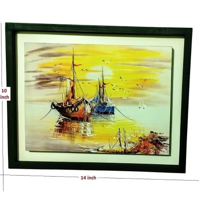 Picture of TechLimb 3D Hand-Painted Ship & Nature Wooden Wall Art 10x14 Inch