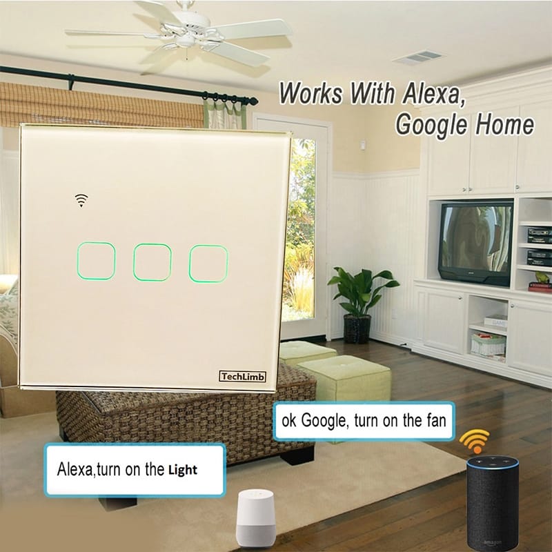 Picture of TechLimb 3-Gang Smart WiFi Touch Switch with Smart Life App - White