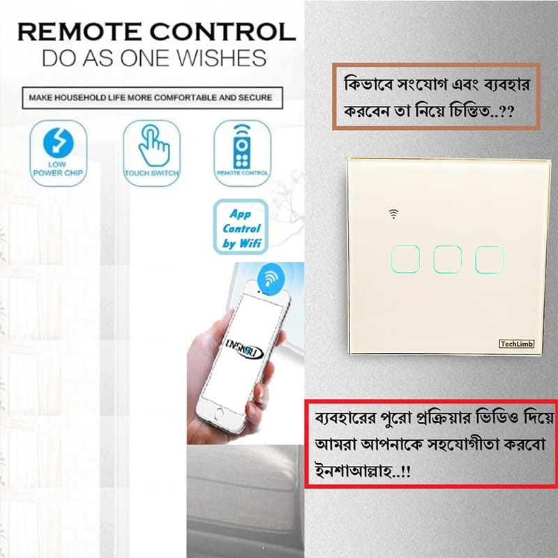 Picture of TechLimb 3-Gang Smart WiFi Touch Switch with Smart Life App - White