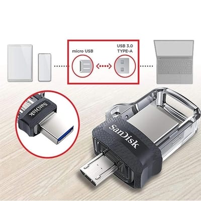 Picture of SanDisk 64GB Ultra Dual Drive USB+Micro USB 3.0 OTG - Black