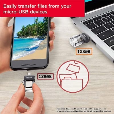 Picture of SanDisk 128GB Ultra Dual Drive USB+Micro USB 3.0 OTG - Black