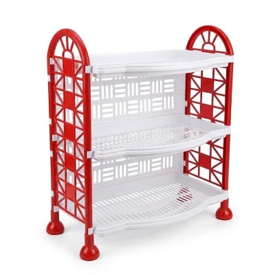 Picture of Standard 3-Tier Plastic Mini Rack – Red & White Multi-Purpose Storage Organizer for Kitchen, Bathroom & Office