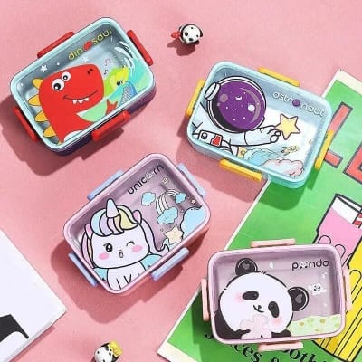 Picture of 600 ml Leakproof Stainless Steel Lunch Box Spoon Microwaveable SUS304 Container Single Grid Tiffin Box