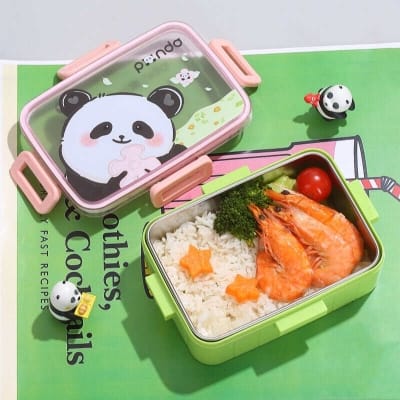 Picture of 600 ml Leakproof Stainless Steel Lunch Box Spoon Microwaveable SUS304 Container Single Grid Tiffin Box