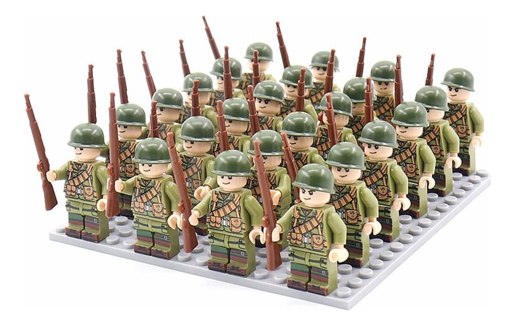 Picture of 24 pcs World War II Building Block  Mini Figures Bricks Blocks for Kids Gift Nazi Germany UK USA Military Weapon Minifigure DIY Building Military Infantry Soldier