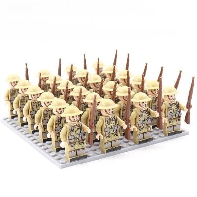Picture of 24 pcs World War II Building Block  Mini Figures Bricks Blocks for Kids Gift Nazi Germany UK USA Military Weapon Minifigure DIY Building Military Infantry Soldier