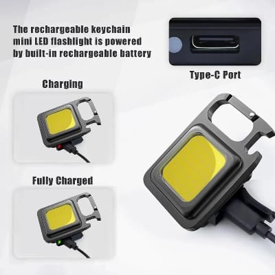 Picture of Emergency Pocket Keyring Flashlight EDC Torch Mini Rechargeable COB Camping Magnetic Light-Black