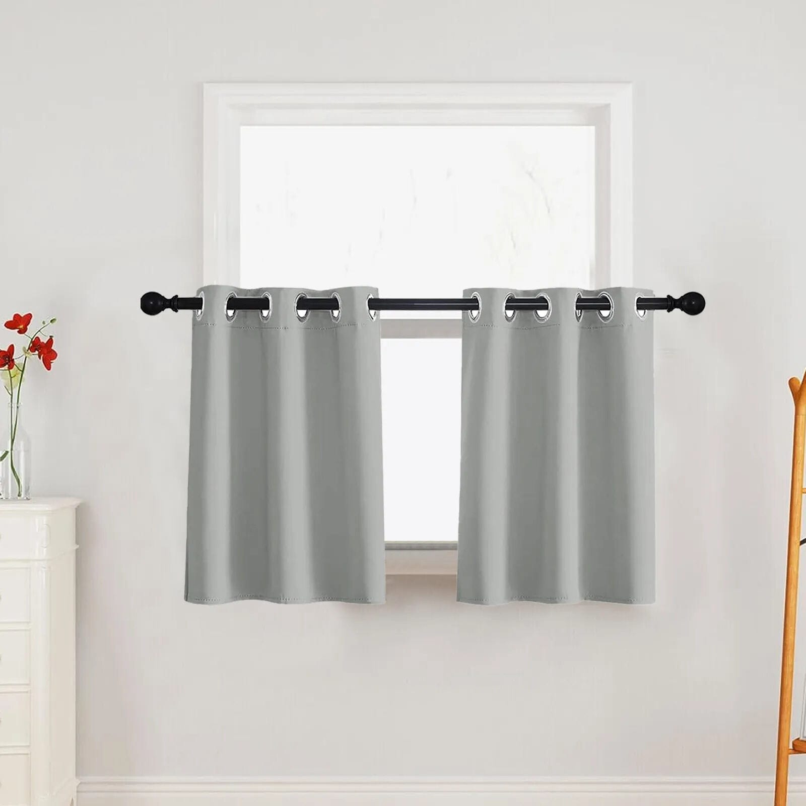 Picture of Kitchen Blackout Window Curtains Thermal Insulated Short Curtain Bedroom Living Room Home Decor- Grey