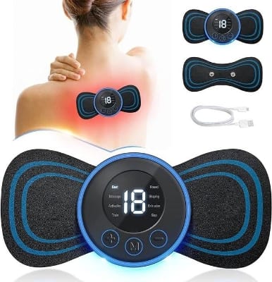 Picture of Rechargeable Mini Neck Pulse Cervical Electric Massager Machine with Pad LCD Display Body Muscle Pain Relax Body Parts Therapy Massager Stick for Men Women-messeger +1 Pad