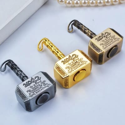 Picture of EDC Alloy Thor Hammer Stress Relief Hand Fidget Spinner Keychain Gift Metal Finger Gyro Spinning Toys