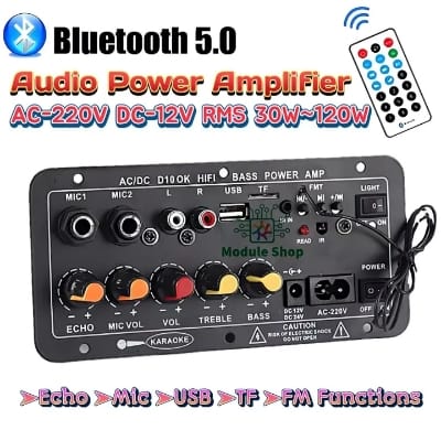 Picture of D10 Bluetooth Audio Amplifier Cabinet Type 30W-120W AC-220V DC-12V Echo USB MIC FM Radio TFSupport Dual Microphone Bluetooth 5.0 Amplifier Subwoofer for 4Ohm Speaker No Need Power Adapter Black