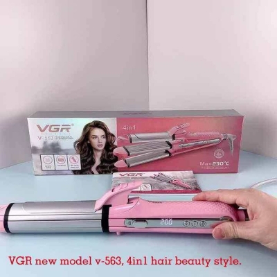 Picture of VGR V-563 Professional 4-in-1 Hair Beauty Styler - Straightener, Curler, Crimper & Waver for Salon & Home Use, 12 Adjustable Temperatures (120-230°C), LED Display, Suitable for All Hair Types (Pink)