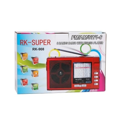 Picture of RK Super RK-908 High Quality AC/DC 8 Band (FM/AM/SW1-6) Radio with USB/SD Player Red