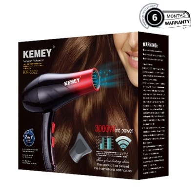 Picture of KEMEY KM-3322 1000W high-power three-in-one electric hair dryer for professional hairdressing salons Black