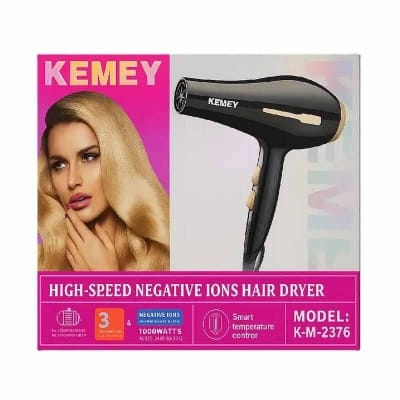Picture of Kemey-KM-2376/2378 - 1000W ( 2 in ! ) Powerful-Professional-Heavy-Duty-Hair-Dryer-for-Unisex - Black
