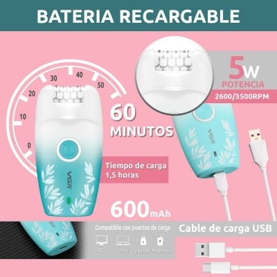 Picture of VGR V-738 Female Body Epilator 2 Speeds USB Light Multicolor
