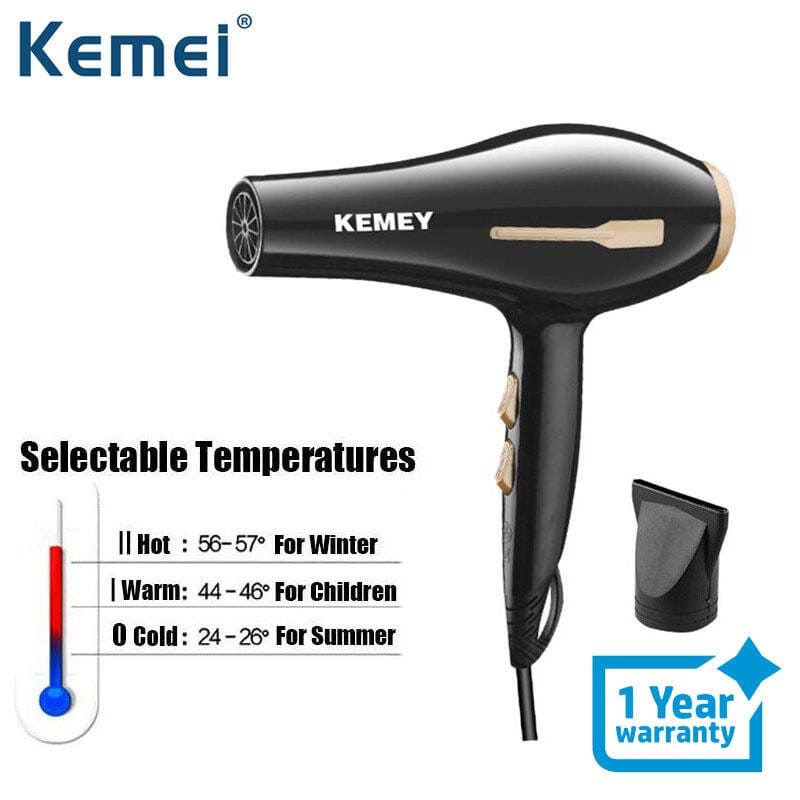 Picture of Kemey KM- 2376 3000W ( 2 in 1 ) Powerful-Professional-Heavy-Duty-Hair- Dryer-for-Unisex - Black 