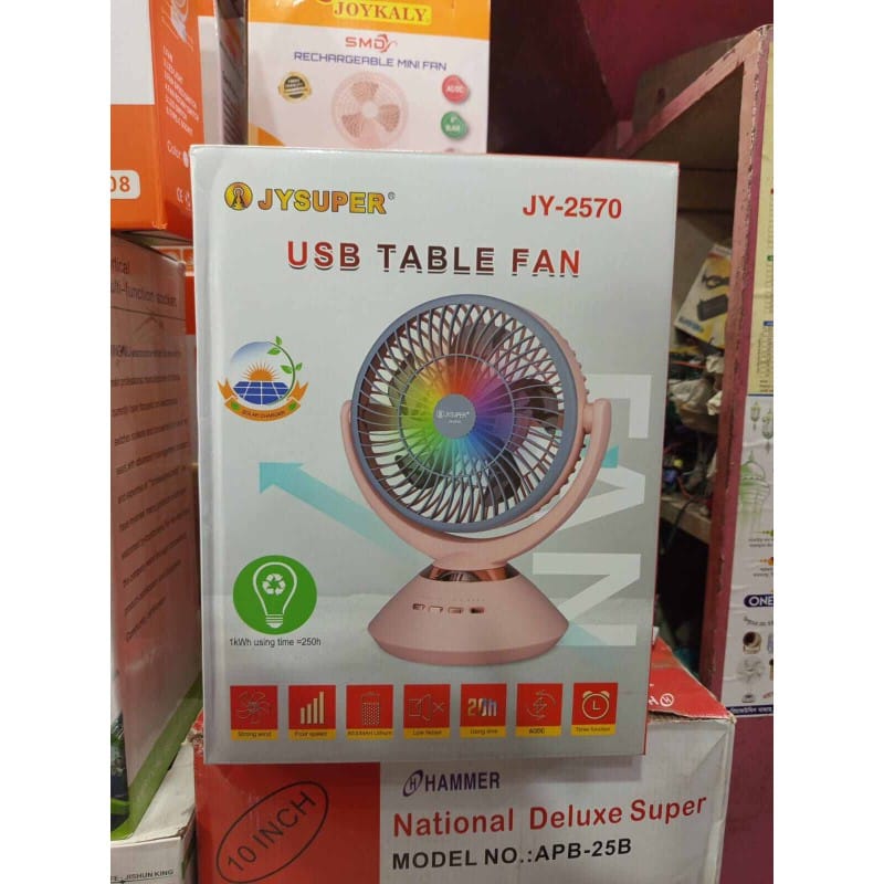 Picture of Jy Super JY-2570 Professional 6 Battery Rechargeable Portable Table Fan Multicolor