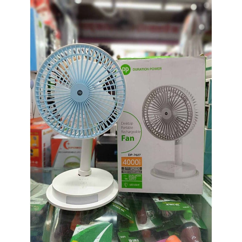 Picture of DP 7627 (RECHARGEABLE PORTABLE USB FAN with led light) 4000mah 15 hours long battery backup White